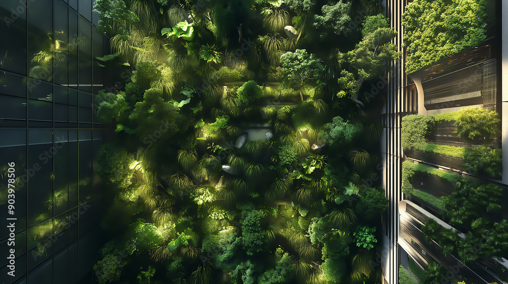 A high-tech vertical garden with robotic plant care systems and bioluminescent plants A high-tech vertical garden with robotic plant care systems and bioluminescent plants