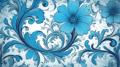 blue floral swirls abstract background design backdrop copy space