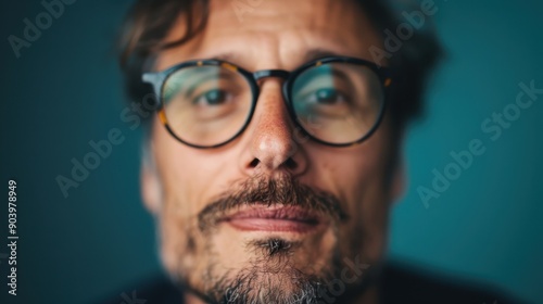 A close-up shot of an older man with glasses, staring ahead intently, embodying wisdom and life experience with a slightly blurred background for focus.