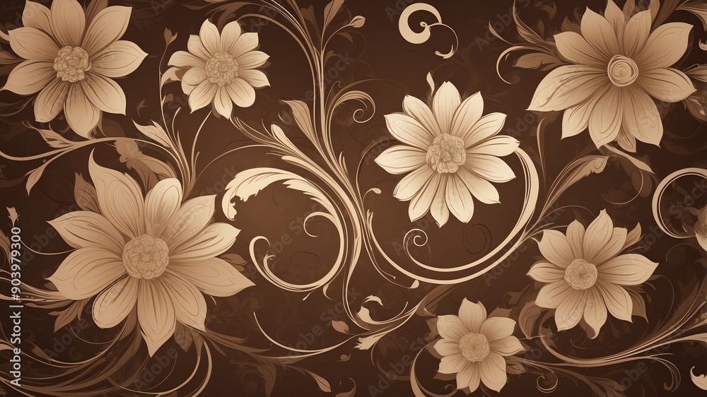 Fototapeta premium brown floral swirls abstract background design backdrop copy space