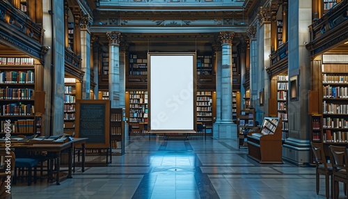 Mockup of Vertical Display Advertisement in Historic Library frame mockup for advertising