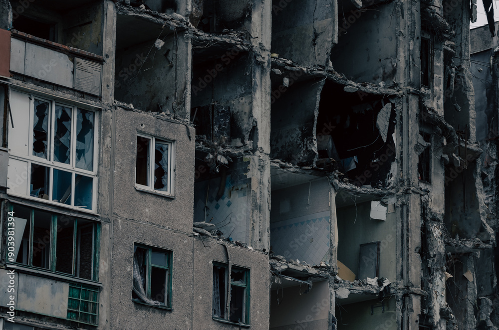 destroyed building in a city lost in the war in Ukraine destroyed building in a city lost in the war in Ukraine