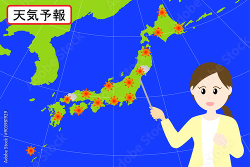 天気を解説する女性の気象予報士