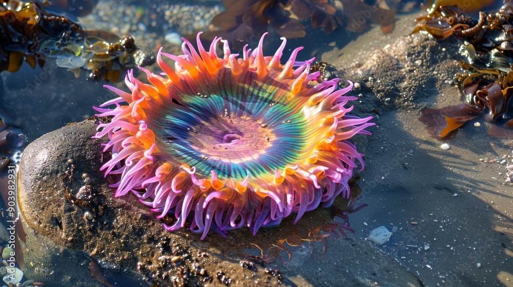 Colorful Sea Anemone in Tide Pool, Marine Biology, Ocean Scene, Vibrant Aquatic Life Photography, Coastal Nature, Underwater Habitat Study Colorful Sea Anemone in Tide Pool, Marine Biology, Ocean Scene, Vibrant Aquatic Life Photography, Coastal Nature, Underwater Habitat Study