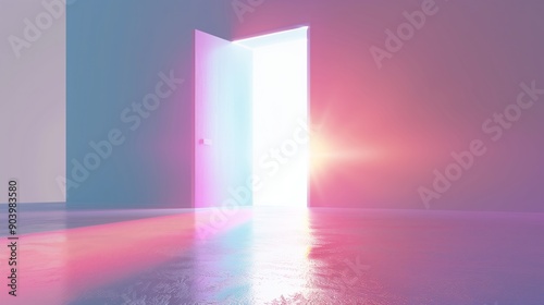 Futuristic door opening and light coming out from the back.