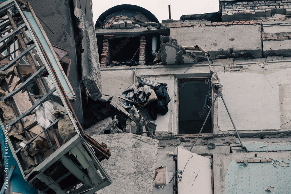 destroyed building in a city lost in the war in Ukraine destroyed building in a city lost in the war in Ukraine