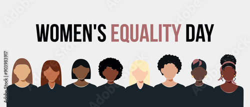 Women's Equality Day wearing in black poster on white background. Female holiday, celebrated annually on August 26