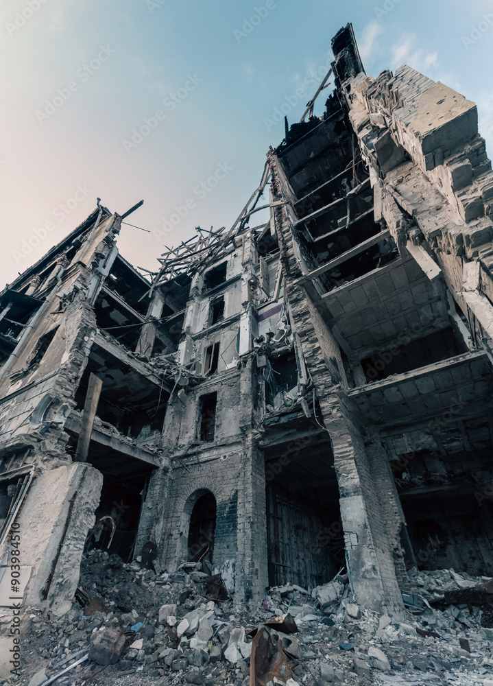 destroyed building in a city lost in the war in Ukraine destroyed building in a city lost in the war in Ukraine