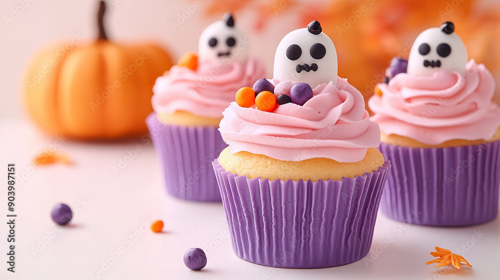 Halloween ghost cupcakes with spooky toppings Halloween ghost cupcakes with spooky toppings
