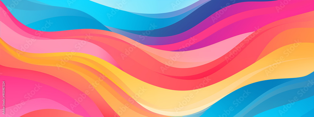 Colorful Wave Pattern In Bright Pink Yellow And Blue Tones With Smooth Flowing Lines And Abstract Shapes Colorful Wave Pattern In Bright Pink Yellow And Blue Tones With Smooth Flowing Lines And Abstract Shapes