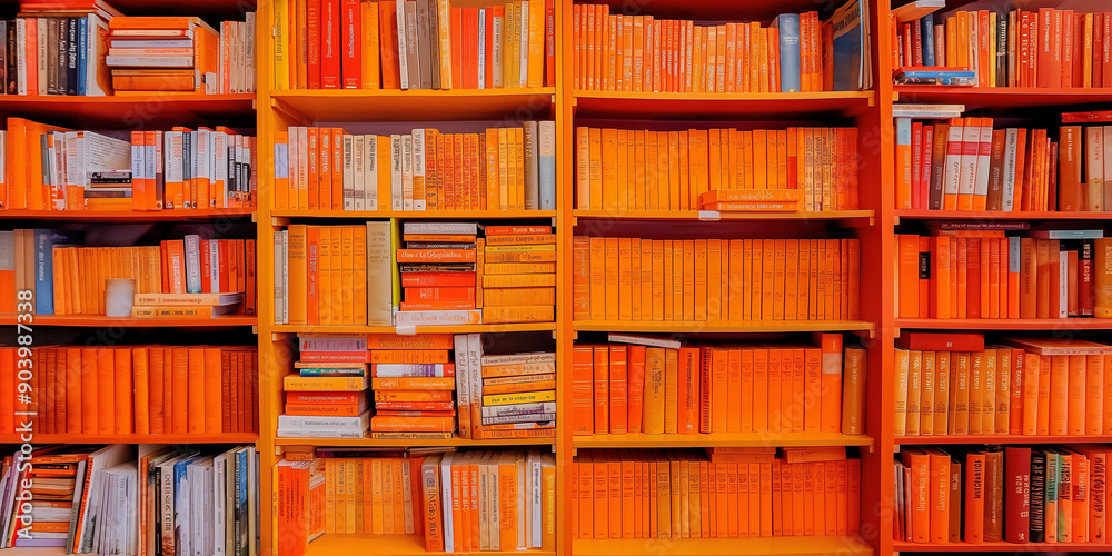 orange books on a shelf