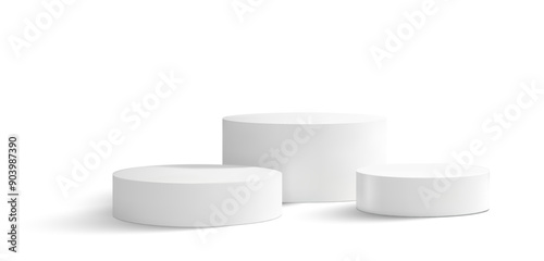 Set of Three White Round Pedestals for Product Display - Minimalistic Design