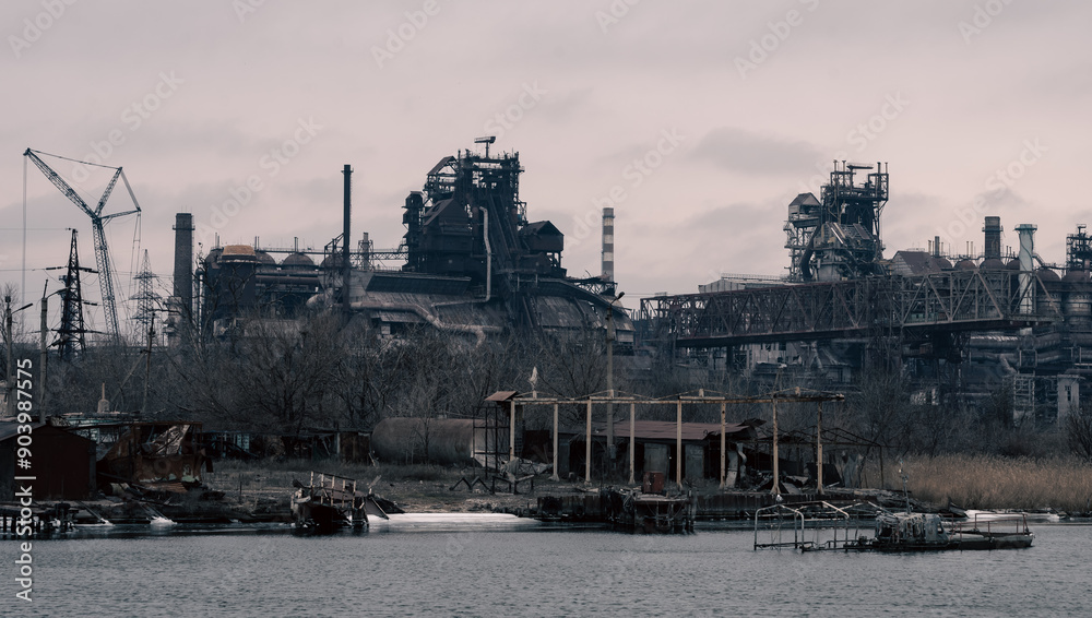 destroyed industrial building in a city lost in the war in Ukraine destroyed industrial building in a city lost in the war in Ukraine