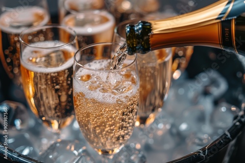 Wallpaper Mural Pouring champagne or sparkling wine into glass. Celebration concept. Generated AI Torontodigital.ca