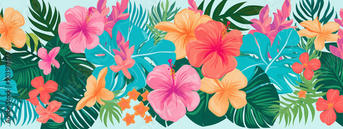 Wallpaper Mural Colorful Tropical Flowers and Leaves in Vibrant Colors Creating a Summery Feel Torontodigital.ca