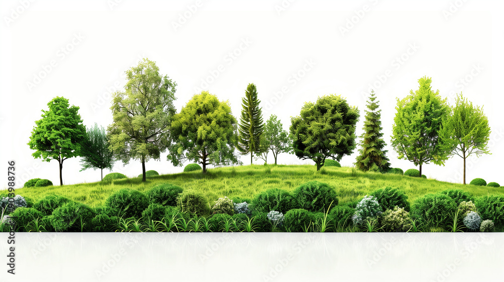 green grass and trees isolated on white green grass and trees isolated on white
