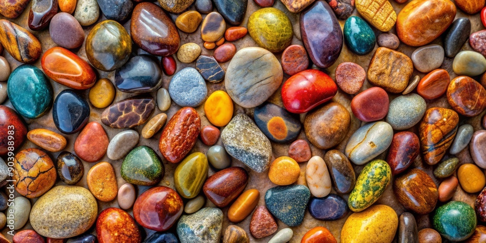 Natural flat smooth river pebble stones texture with vibrant colors arranged on a rock wall, creating a stunning colorful stone background with varying sizes and shapes. Natural flat smooth river pebble stones texture with vibrant colors arranged on a rock wall, creating a stunning colorful stone background with varying sizes and shapes.