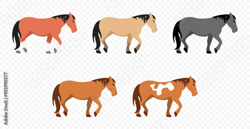 Cute cartoon set of horses vector illustration