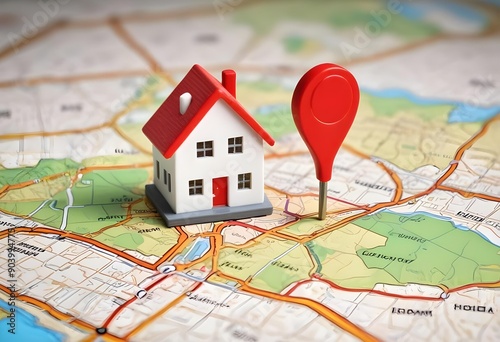 3d home placed on a map with location pin

