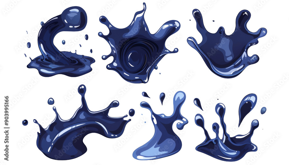 Fototapeta premium Blue Ink Splashes, Abstract Fluid Art On Isolated Background.