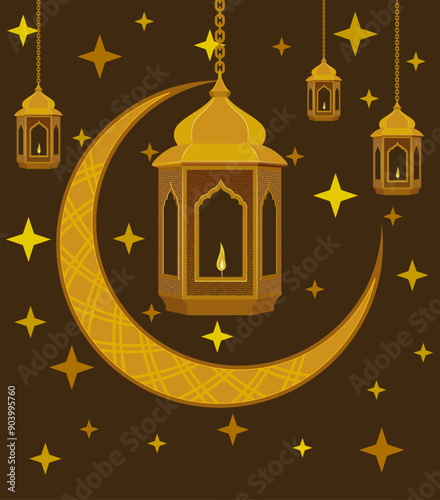 islamic lantern muslims attribute of religion flat style stock vector illustration