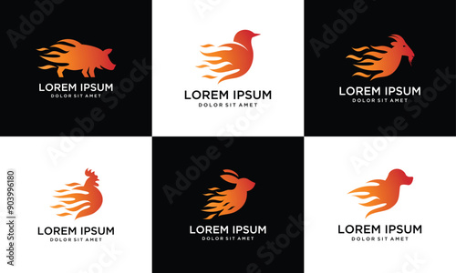 Collection of animal logo design templates with fire