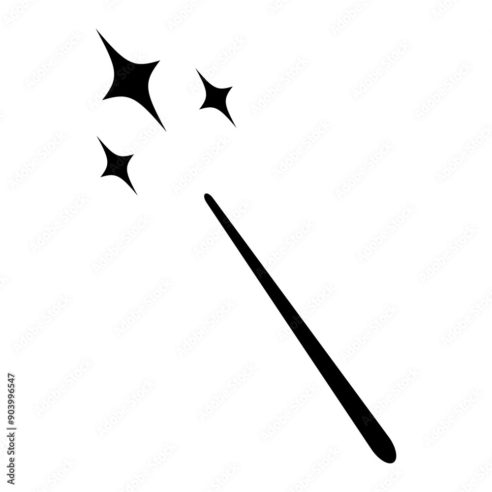 
Illustration showing a black magic wand icon on a white background