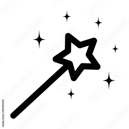
Illustration showing a black magic wand icon on a white background