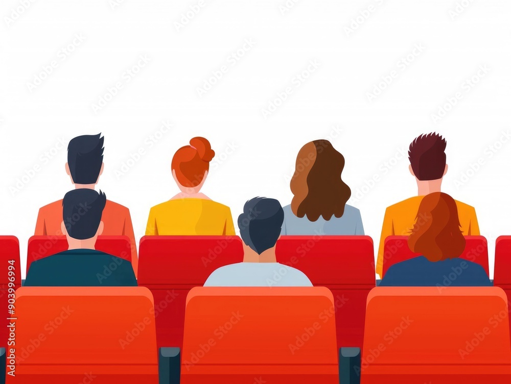 depicting a flat design of a lecture hall interior with students sitting in chairs ready to attend a presentation or class on a clean white background The scene showcases an educational academic depicting a flat design of a lecture hall interior with students sitting in chairs ready to attend a presentation or class on a clean white background The scene showcases an educational academic