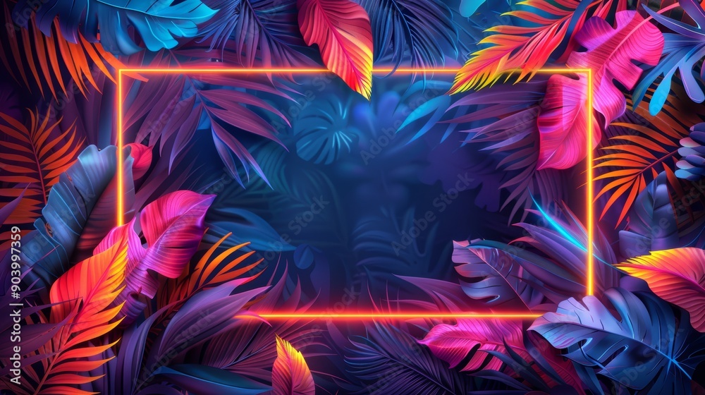 A neon frame with abstract botanical elements, perfect for adding a modern and vibrant touch to your designs. A neon frame with abstract botanical elements, perfect for adding a modern and vibrant touch to your designs.