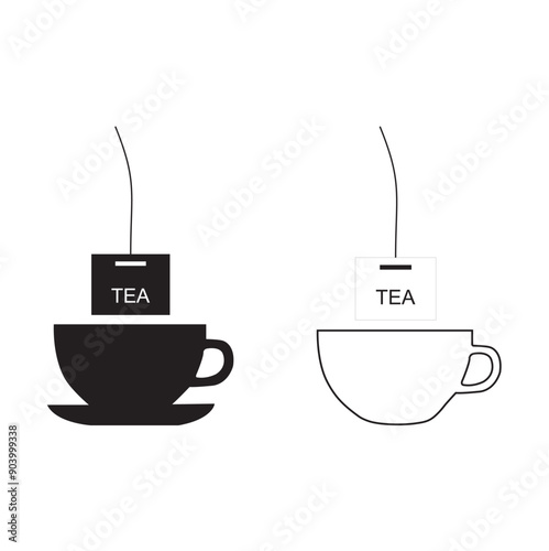 Icono de una taza de té en blanco y negro. Vector