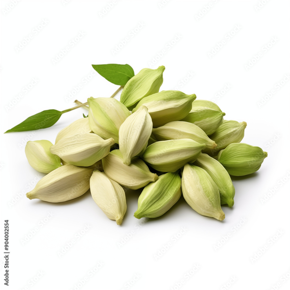 Green and White Clematis Seed Pods Isolated on White Background Green and White Clematis Seed Pods Isolated on White Background