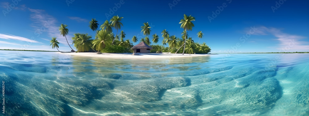Obraz premium Beach with palm trees and clear water