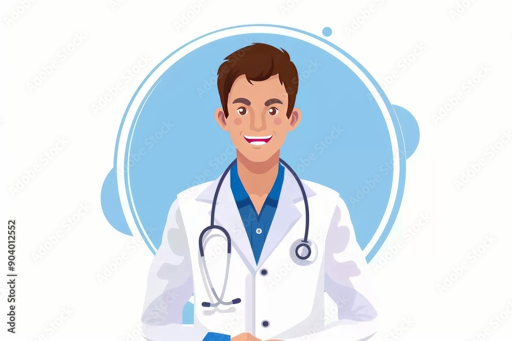 Male doctor with stethoscope and ID badge smiling confidently representing professional healthcare and medical services. Male doctor with stethoscope and ID badge smiling confidently representing professional healthcare and medical services.