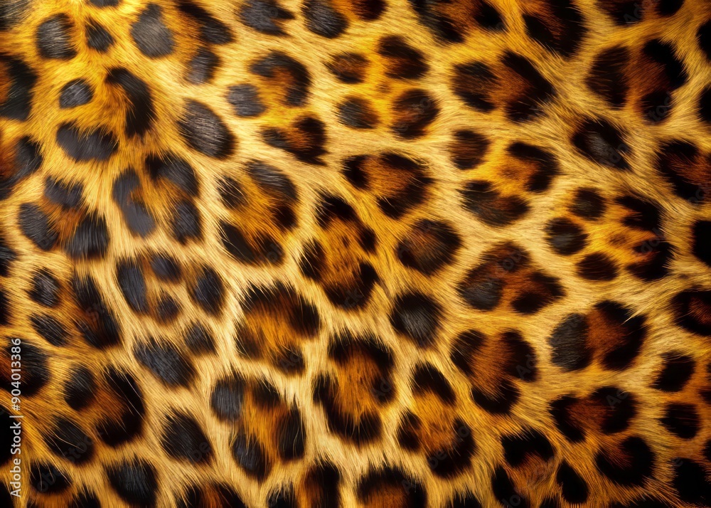 Close-up shot of luxurious leopard fur texture, showcasing vibrant golden spots on dark brown background, with soft, velvety pelt and intricate natural patterns. Close-up shot of luxurious leopard fur texture, showcasing vibrant golden spots on dark brown background, with soft, velvety pelt and intricate natural patterns.