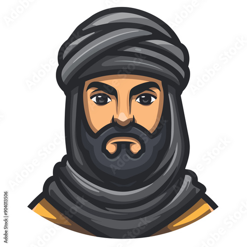 Arabic man with beard and turban. Vector cartoon illustration