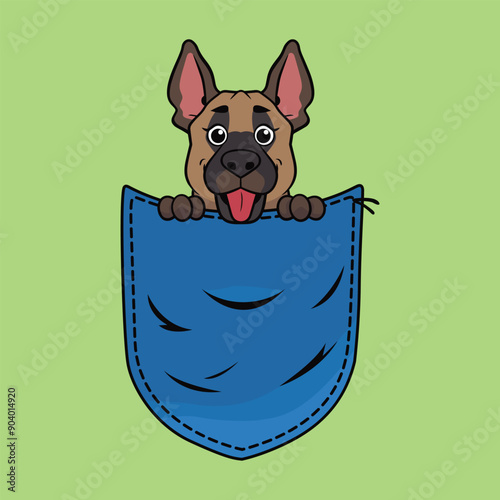 Cute Great Dane Dog in Pocket Clipart - dog in jeans pocket - Dog peeking face isolated illustration
