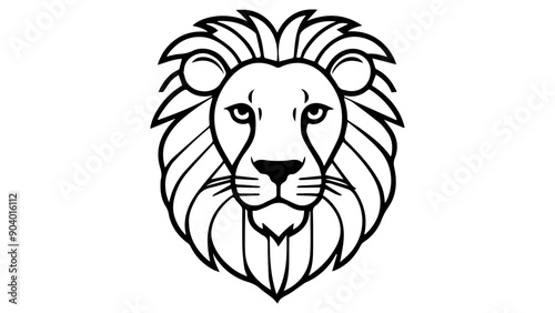 lion head vector line art illustration in vector, Elegant Black and White Lion Illustration with Intricate Details, Artistic illustration of a lion head in black and white