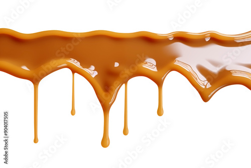 Dripping Sweet Melted caramel PNG Caramel Syrup isolated on white and transparent background - Smooth Creamy Liquid Caramel Molten Dessert decoration Pastry Concept