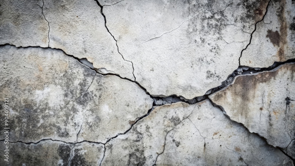 Obraz premium A close-up of a cracked concrete wall, showcasing the texture and patterns of aging and wear. The image evokes concepts of time, fragility, decay, and the passage of time.