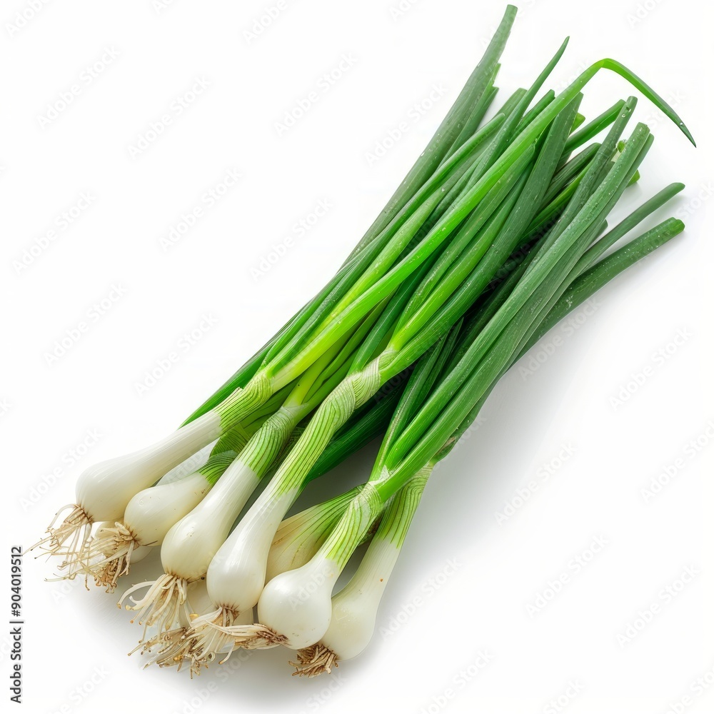Medium shot of Green onions bunch, isolated on a white background, bright and vivid tonality, Medium shot of Green onions bunch, isolated on a white background, bright and vivid tonality,
