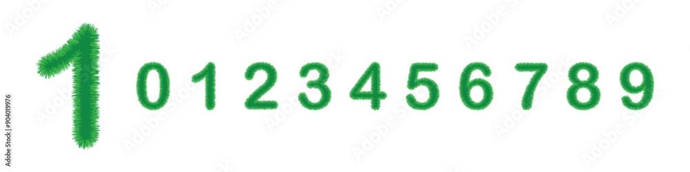 A set of numbers from 0 to 9 in green stylized with grass. A set of numbers from 0 to 9 in green stylized with grass.