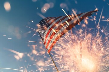 4th of July concept with sparkler fireworks.