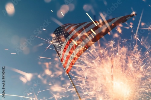 4th of July concept with sparkler fireworks.
