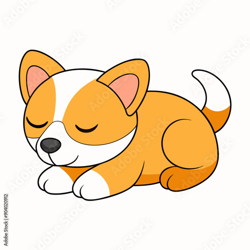 Cute Sleeping Dog Vector Illustration  Cartoon Clipart and Line Art Design