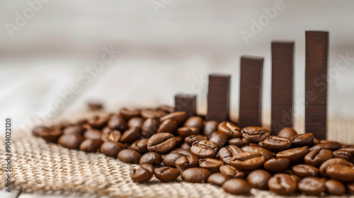 Coffee bean and bar chart trending upwards, representing coffee price rise and increasing demand for coffee consumption