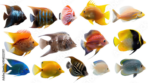 Colorful fish set on transparent background