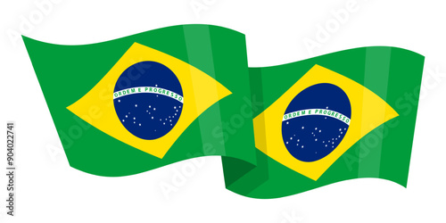 Vector illustration of wavy Brazil flag on transparent background