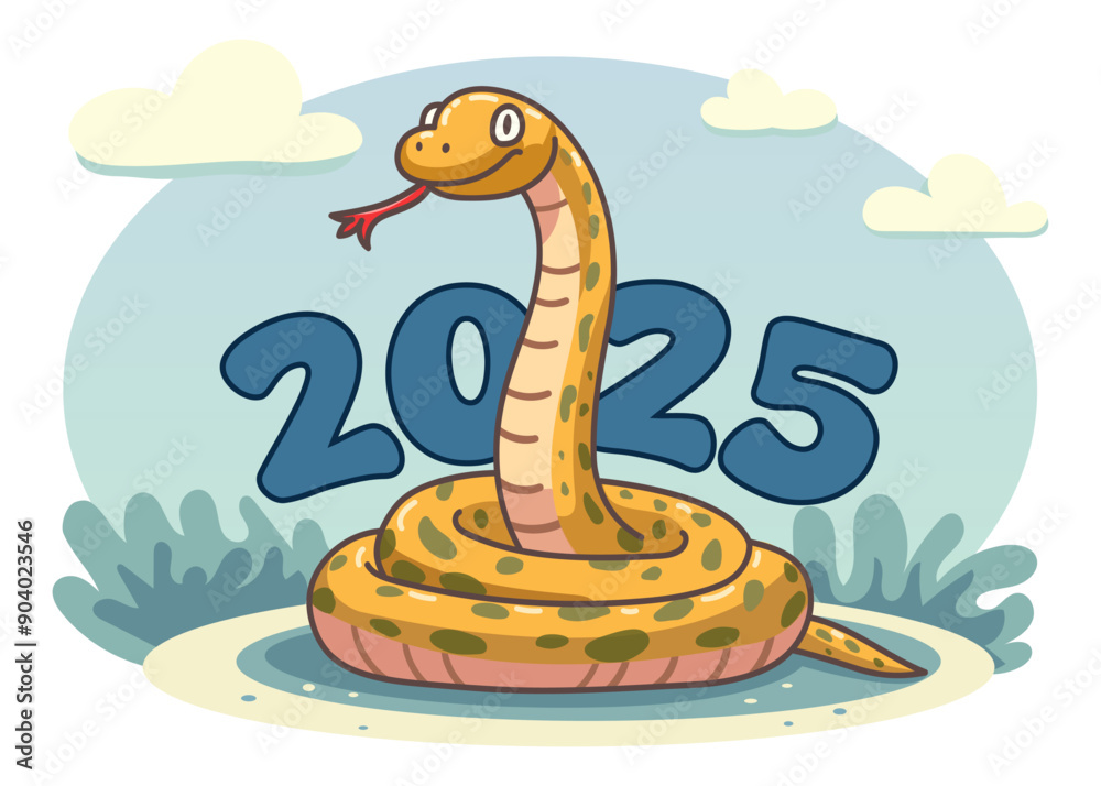 Year of the Snake 2025. Holiday concept. Template for background, banner, postcard, poster with text lettering, vector Year of the Snake 2025. Holiday concept. Template for background, banner, postcard, poster with text lettering, vector
