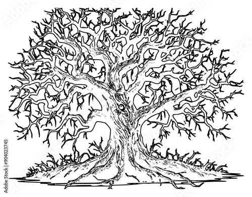 Outline of a tree for colouring  photo